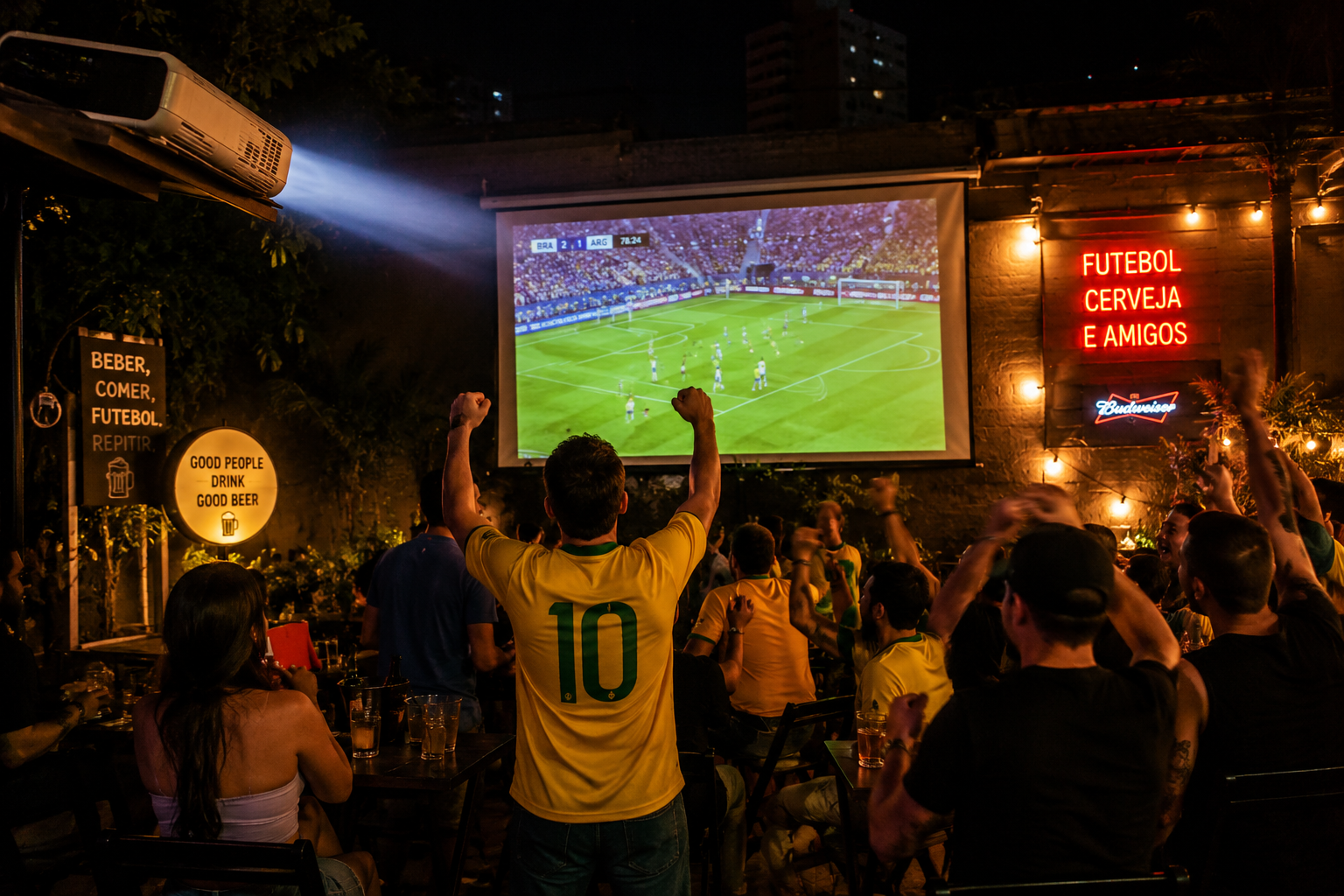 Jogo de futebol projetado para grupo de pessoas